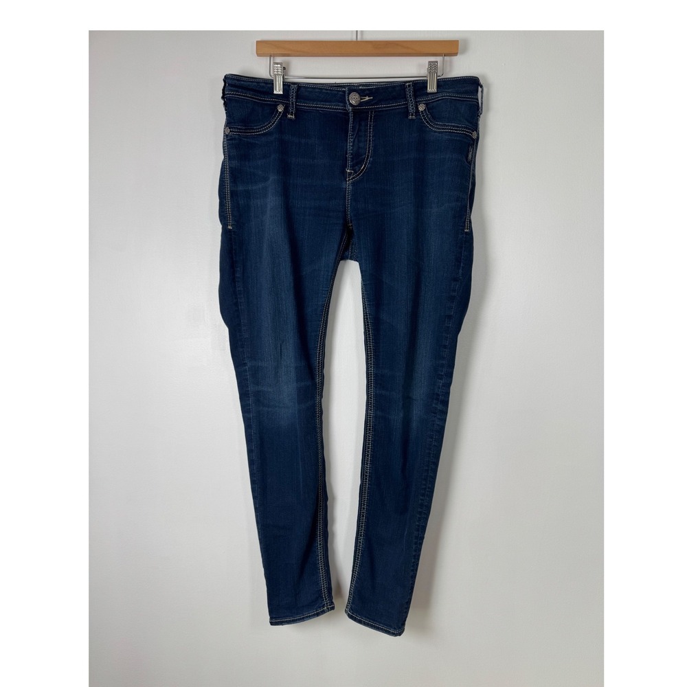 Curvy Silver Jeans Co Womens W34 L31 Suki High Super Skinny Indigo Blue Denim